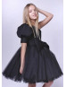 One Shoulder Black Satin Tulle Flower Girl Dress